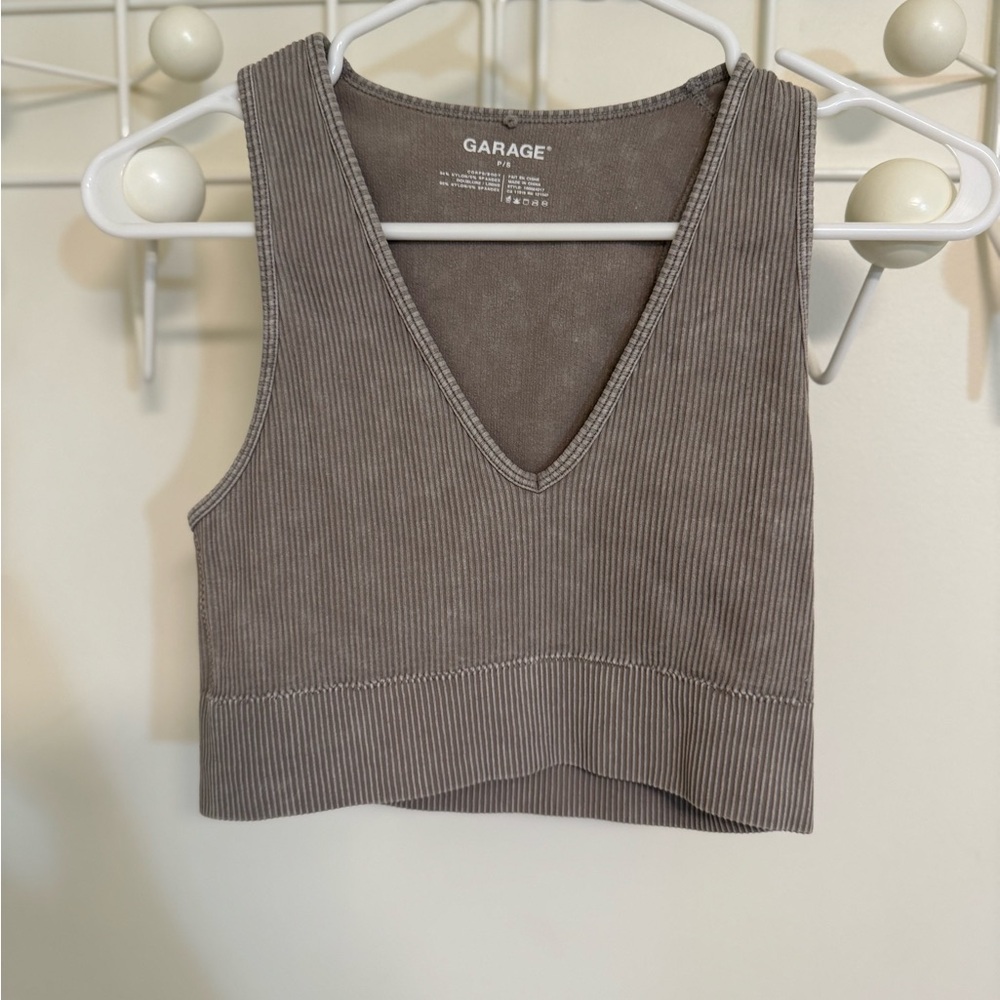 Garage Women's Ribbed Tan V-Neck Tank Top